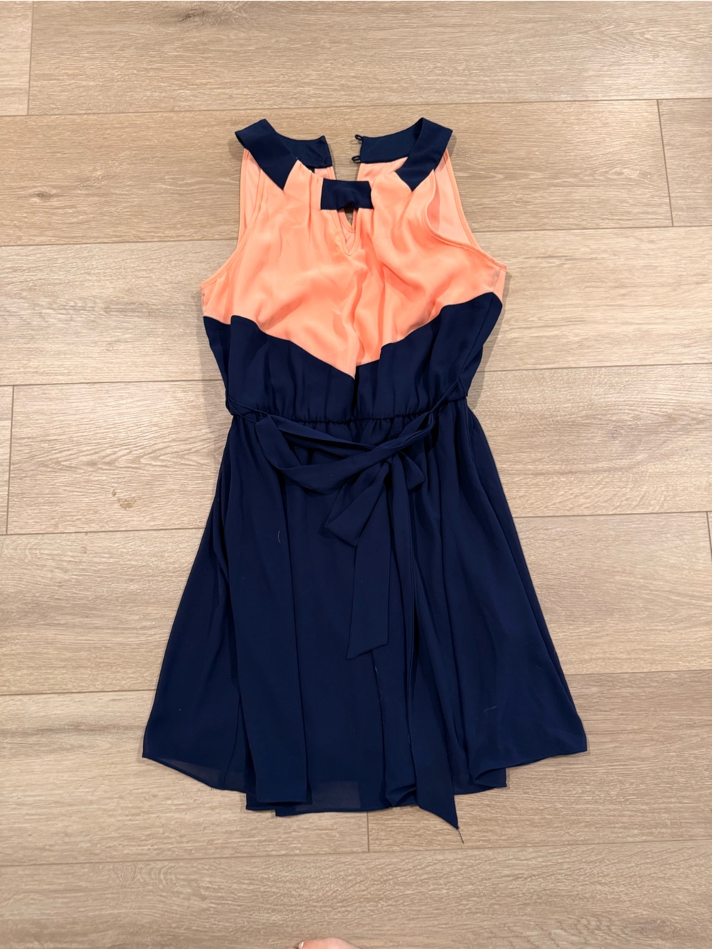 Navy and Coral Colorblock Sleeveless Dress